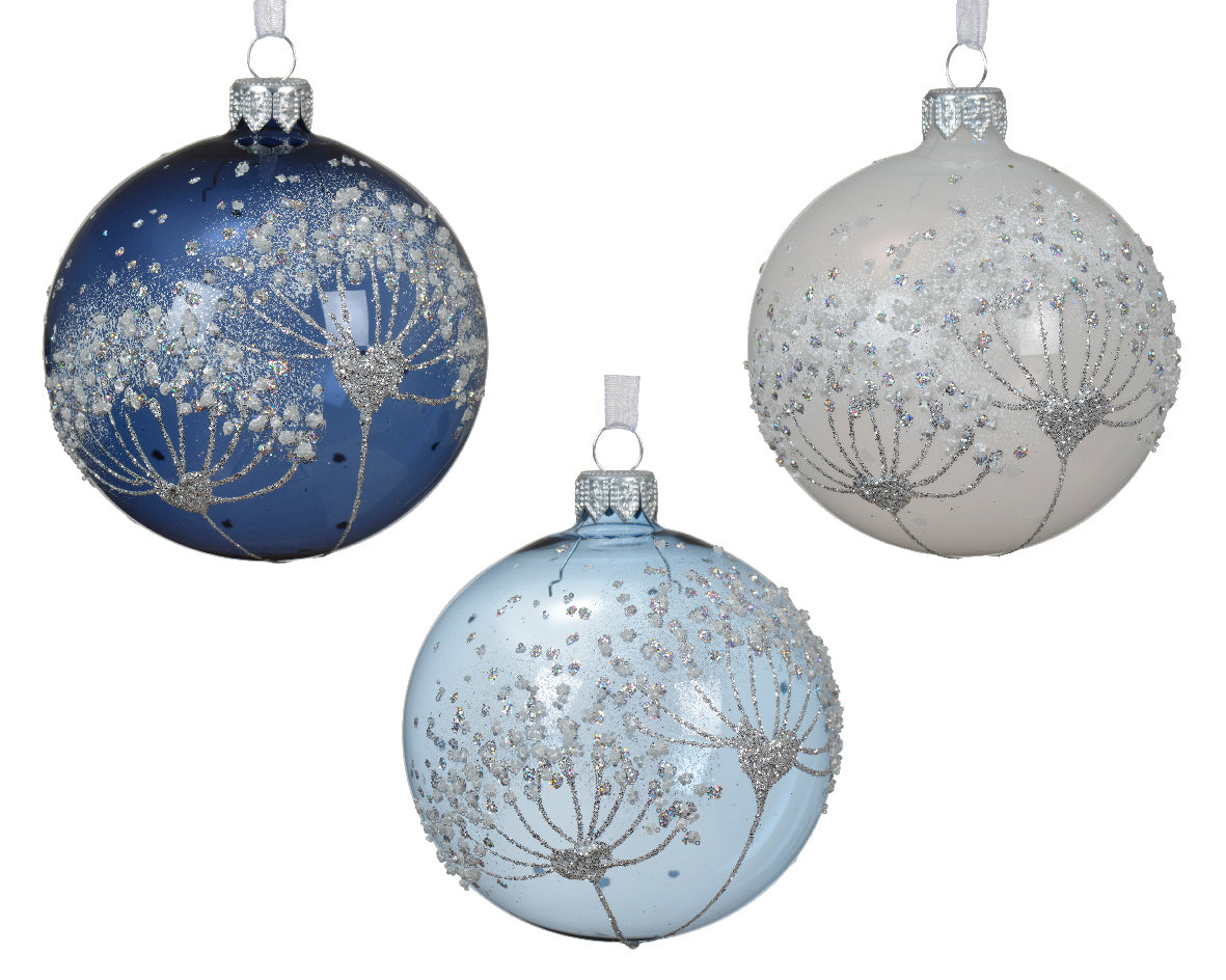 Bola de navidad azul, azul grisáceo y plateado adornos de cristal
