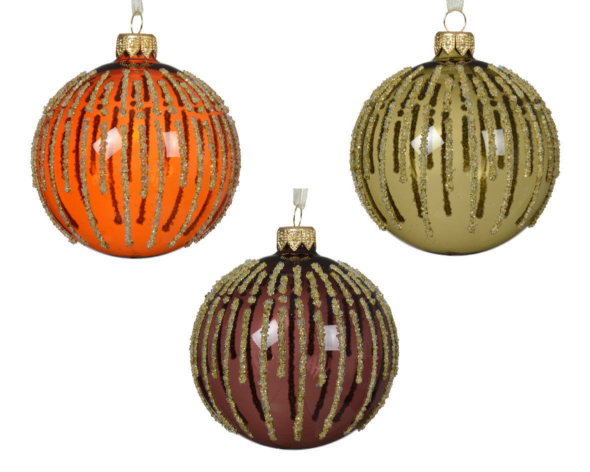 Bola de navidad naranja, verde y dorado adornos de cristal