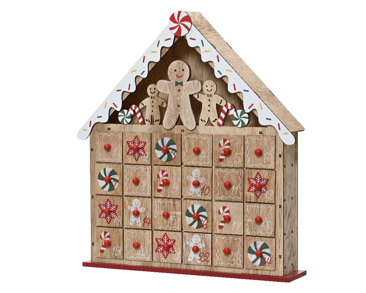 Calendario de adviento de navidad marrón rojo muñeco de jengibre
