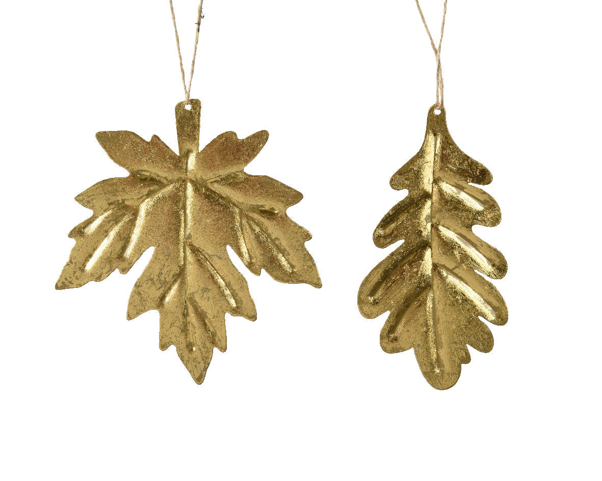 Colgante de metal con hoja dorada de 16cm