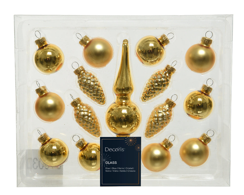 Pack de 16 Minibolas de Navidad doradas de cristal 13 cm