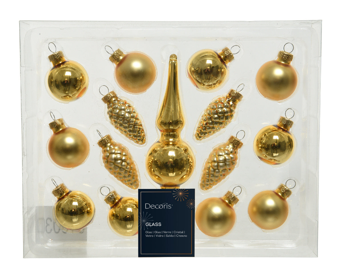 Pack de 16 Minibolas de Navidad doradas de cristal 13 cm