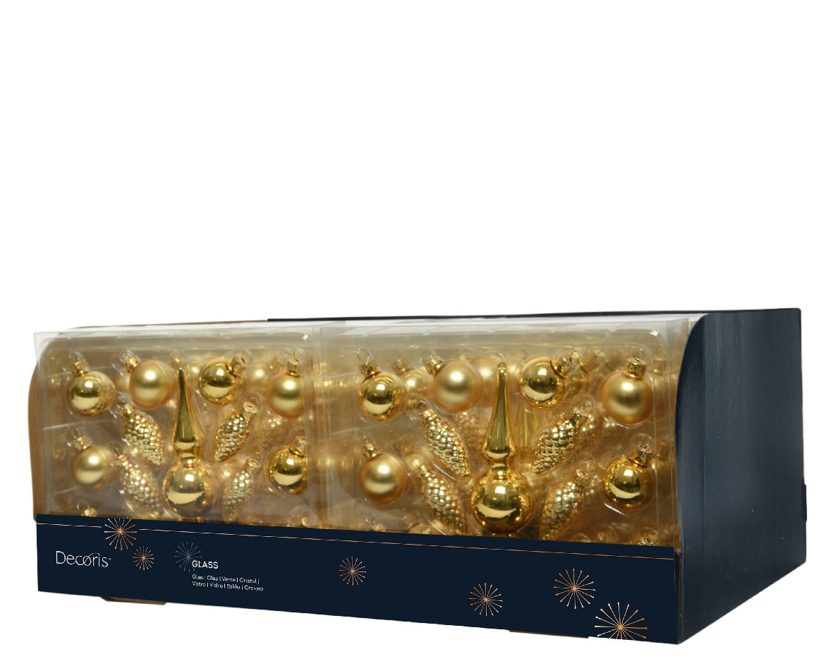 Pack de 16 Minibolas de Navidad doradas de cristal 13 cm