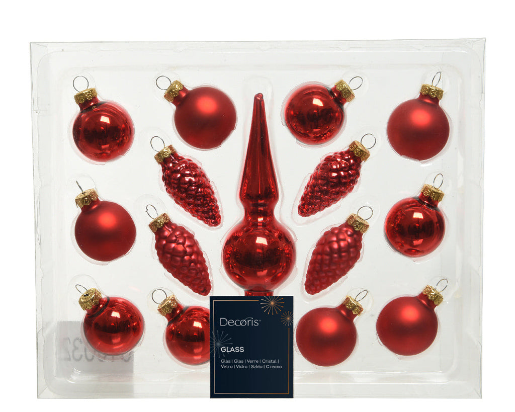 Pack de 16 Minibolas de Navidad rojas de cristaln13 cm