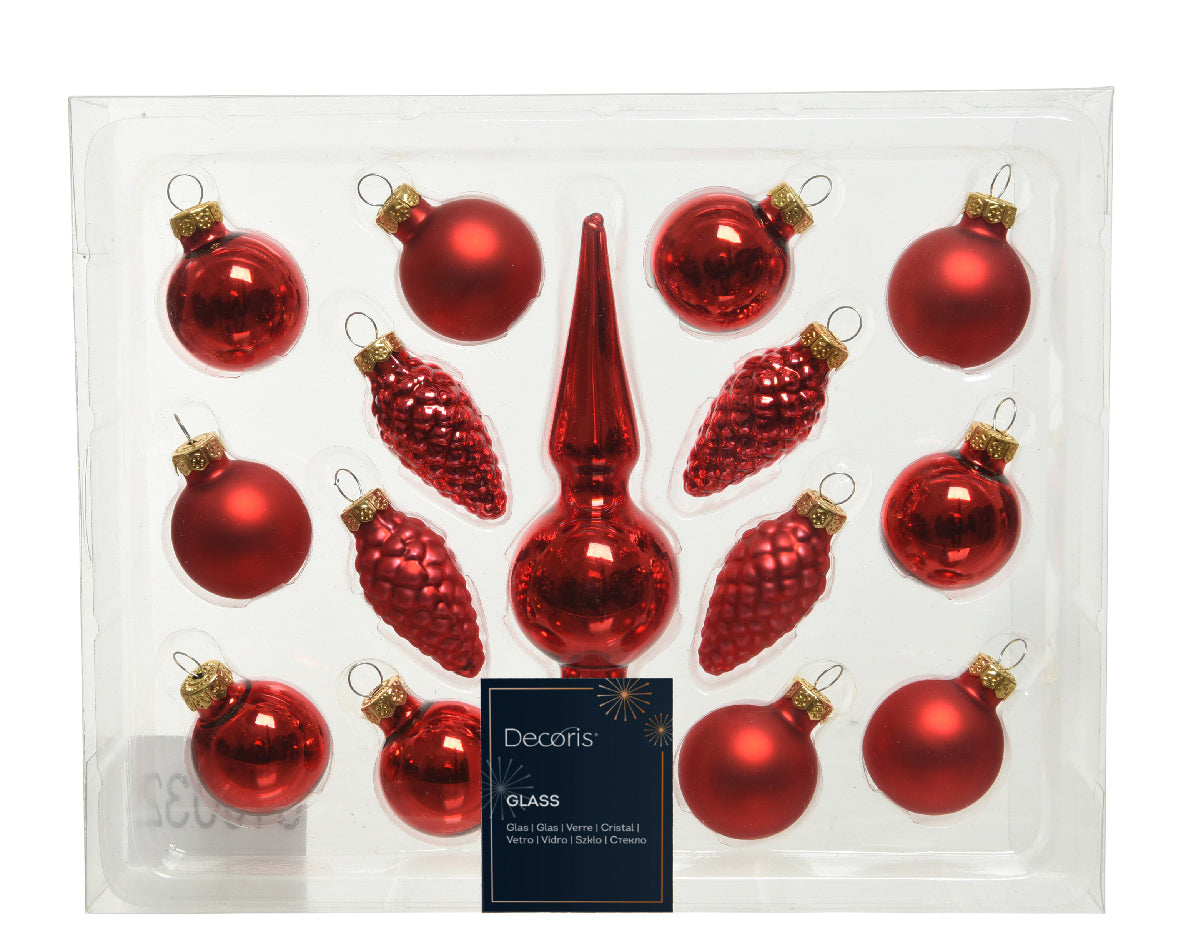 Pack de 16 Minibolas de Navidad rojas de cristaln13 cm