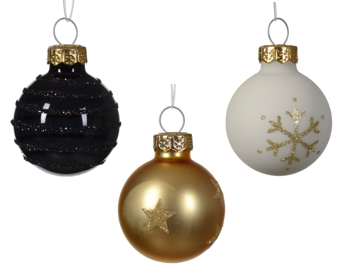 Minibolas de navidad azules, doradas y blancas de cristal