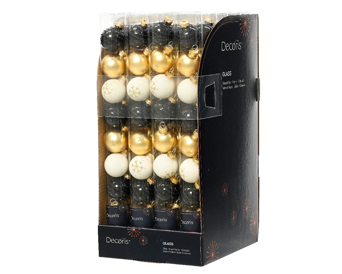 Minibolas de navidad azules, doradas y blancas de cristal
