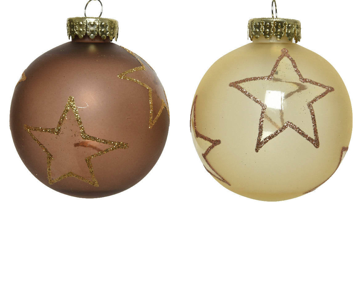 Bola de navidad de plástico con estrellas con bordes dorados de 8cm