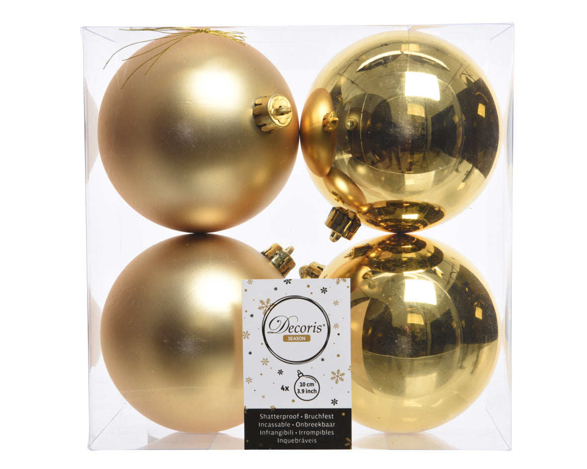 4x Bolas de Navidad lisas doradas de plástico de 10cm
