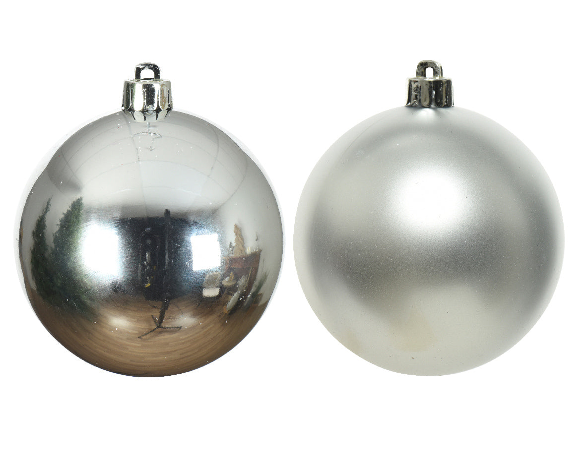 4x Bolas de navidad lisas plateadas de plástico de 10cm