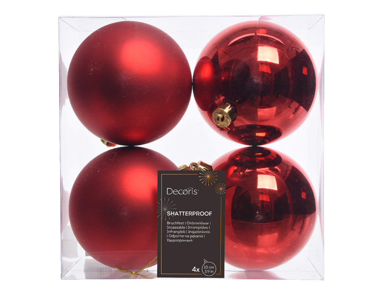 4x Bola lisa de navidad roja dia 10cm