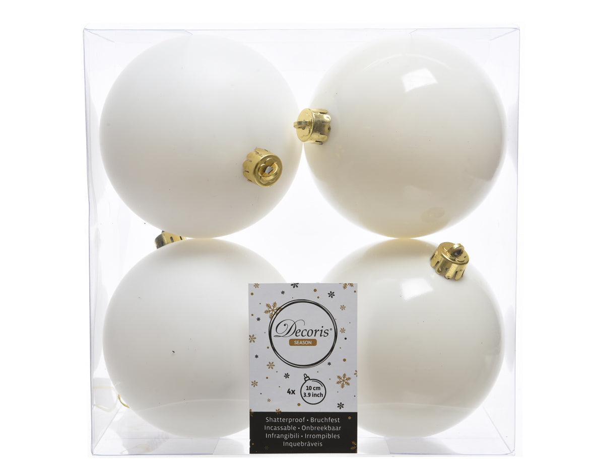 4x Bola de navidad de plástico blancas dia 10cm