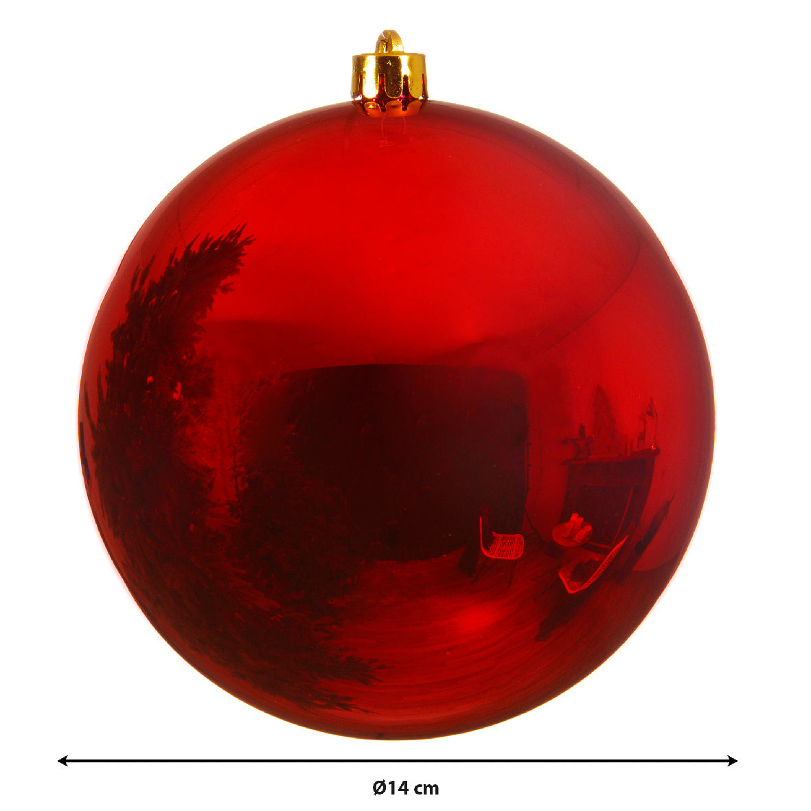 1x Bola de navidad lisa en rojo de plástico de 14cm