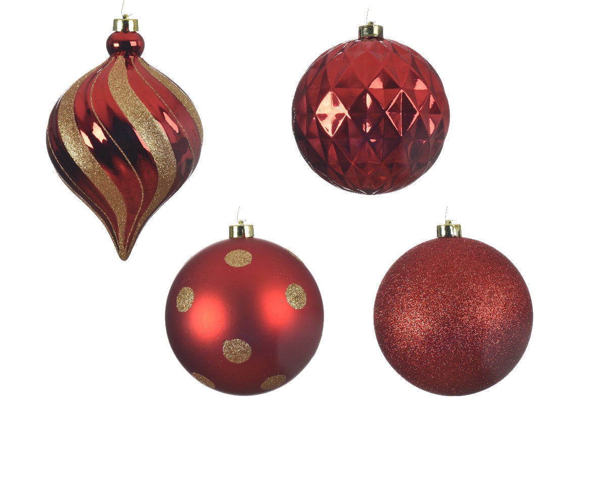 Bola de navidad de plástico rojo y dorado