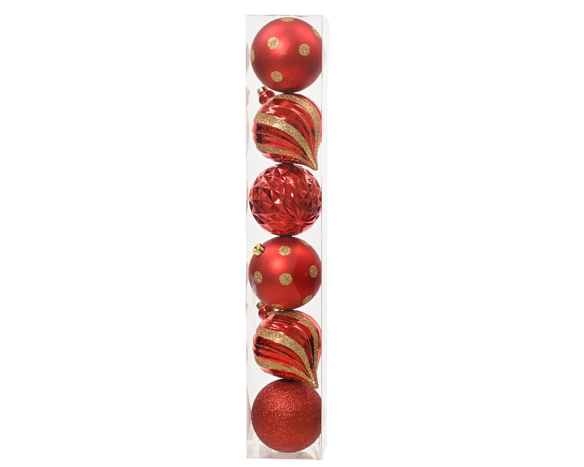 Bola de navidad de plástico rojo y dorado