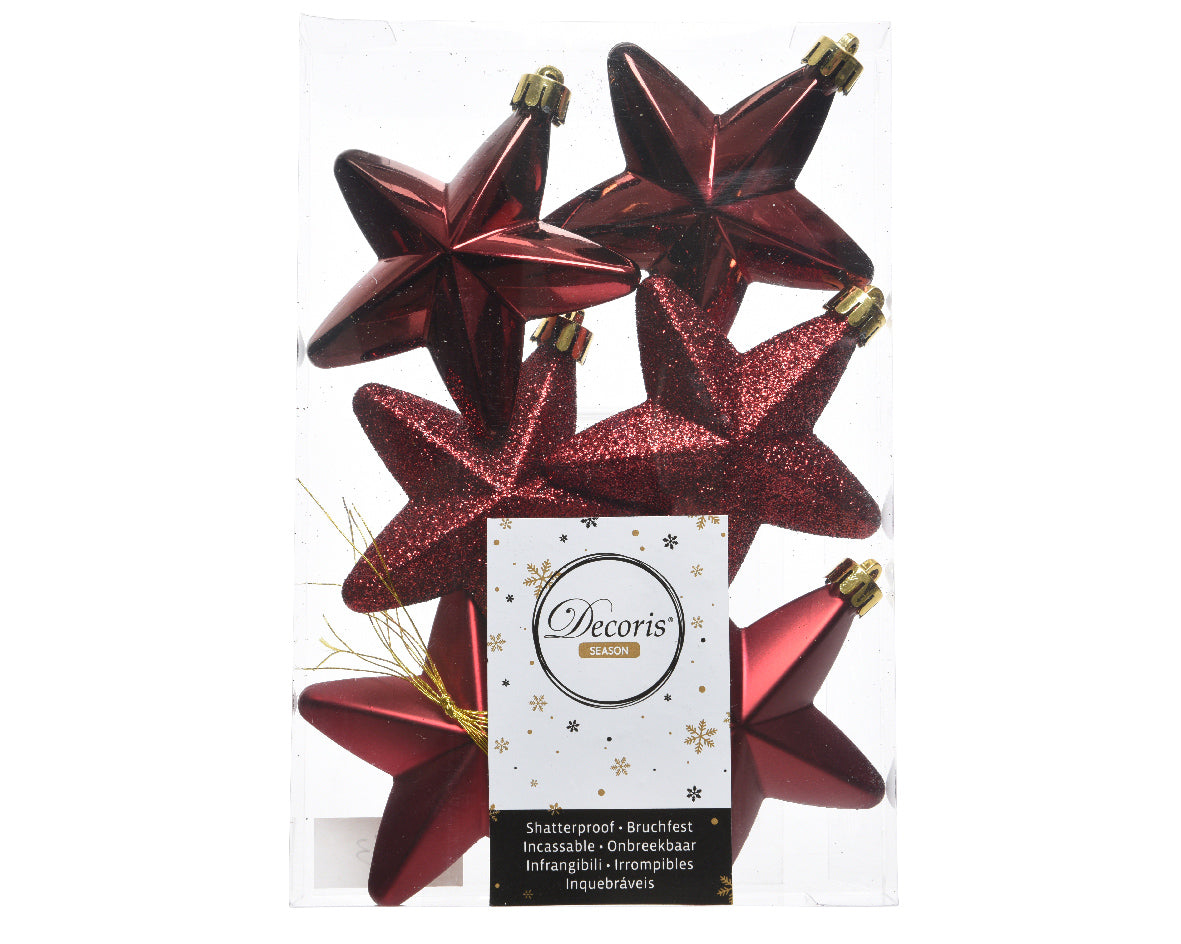 Pack de Minibolas de Estrella rojas oxblood de plástico de 8cm