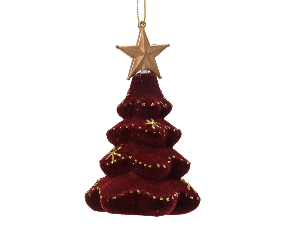 028265-Adorno de plástico poliestireno rojo y dorado con forma de árbol-navidad-envio-canarias