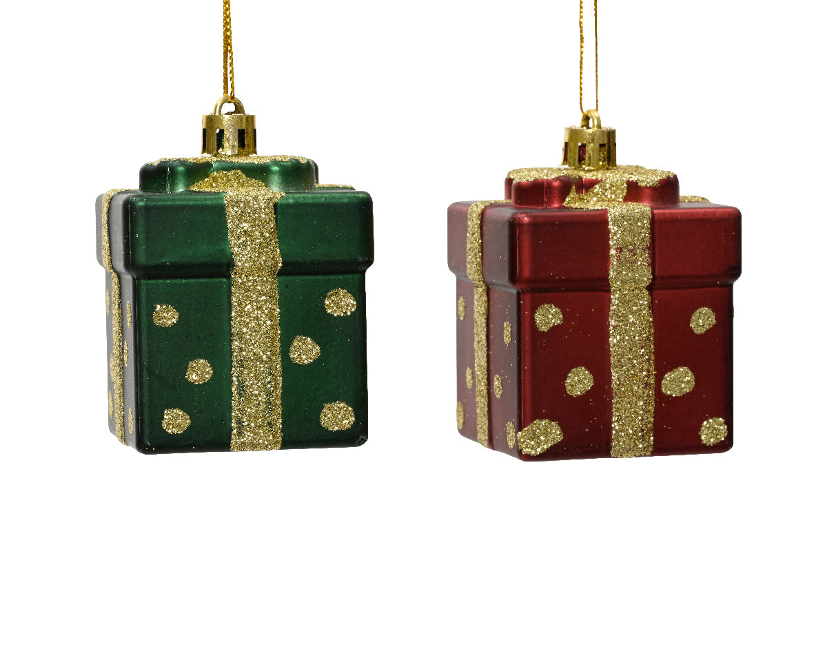 Adorno navideño de plástico en forma de caja de regalo de 7cm