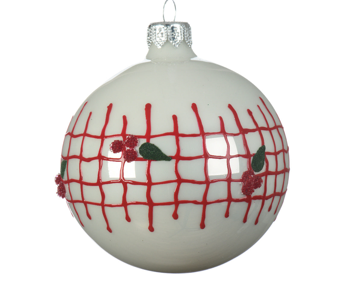 Bola de navidad de cristal gris y bayas