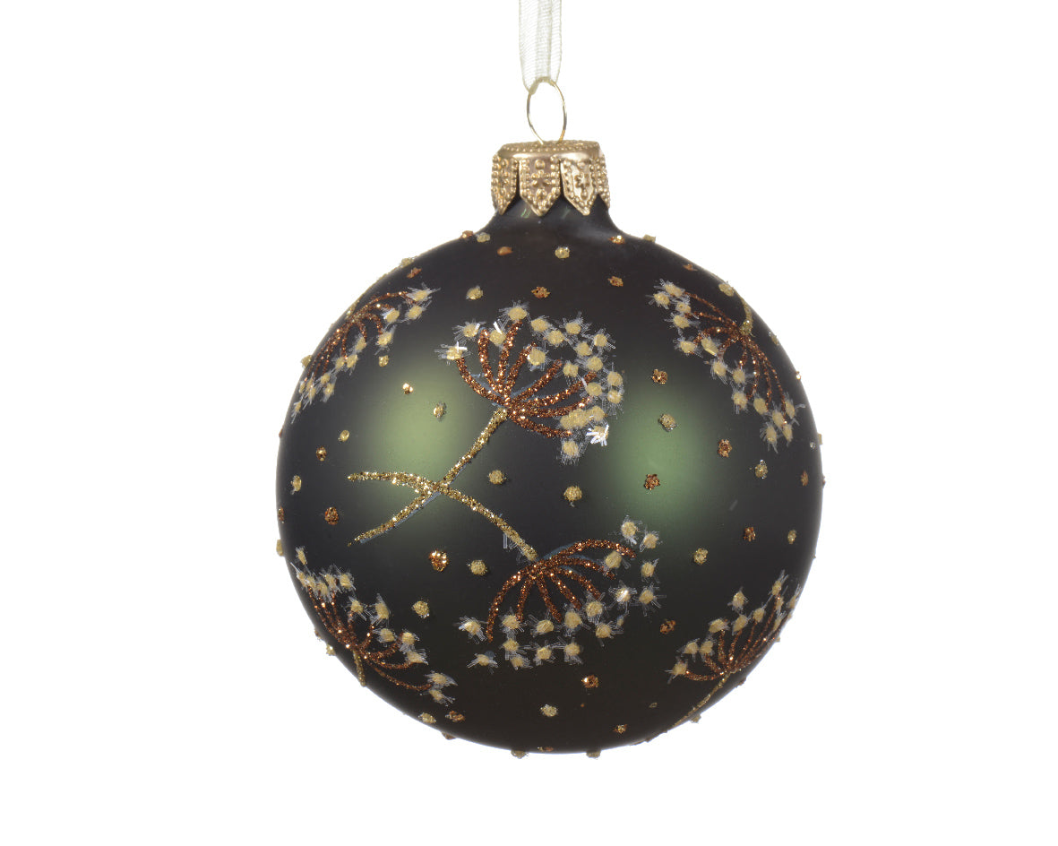 Bola de Navidad verde de cristal con adornos florales