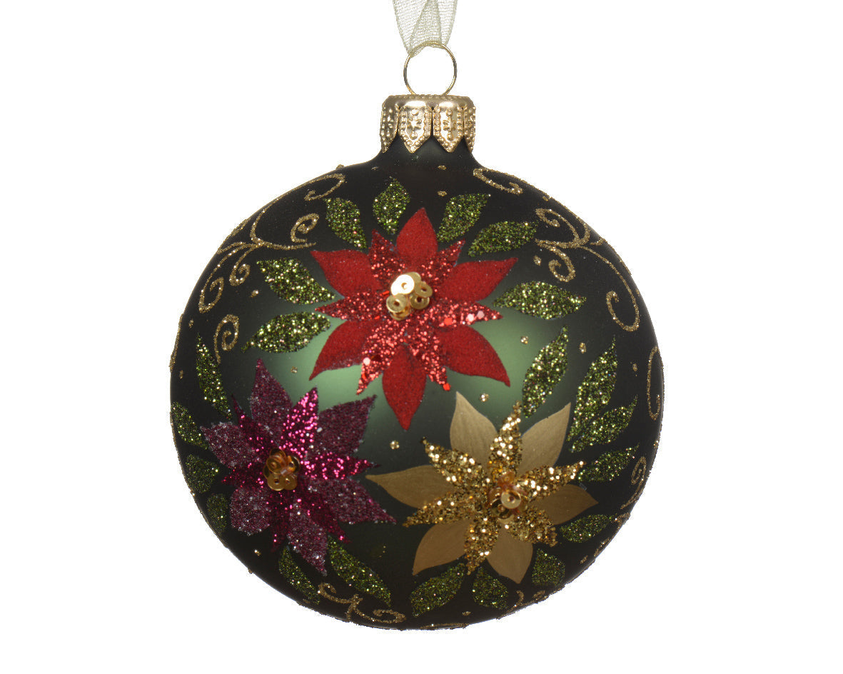 Bola de Navidad verde con un adorno interior de una hoja roja de vidrio adornos de cristal