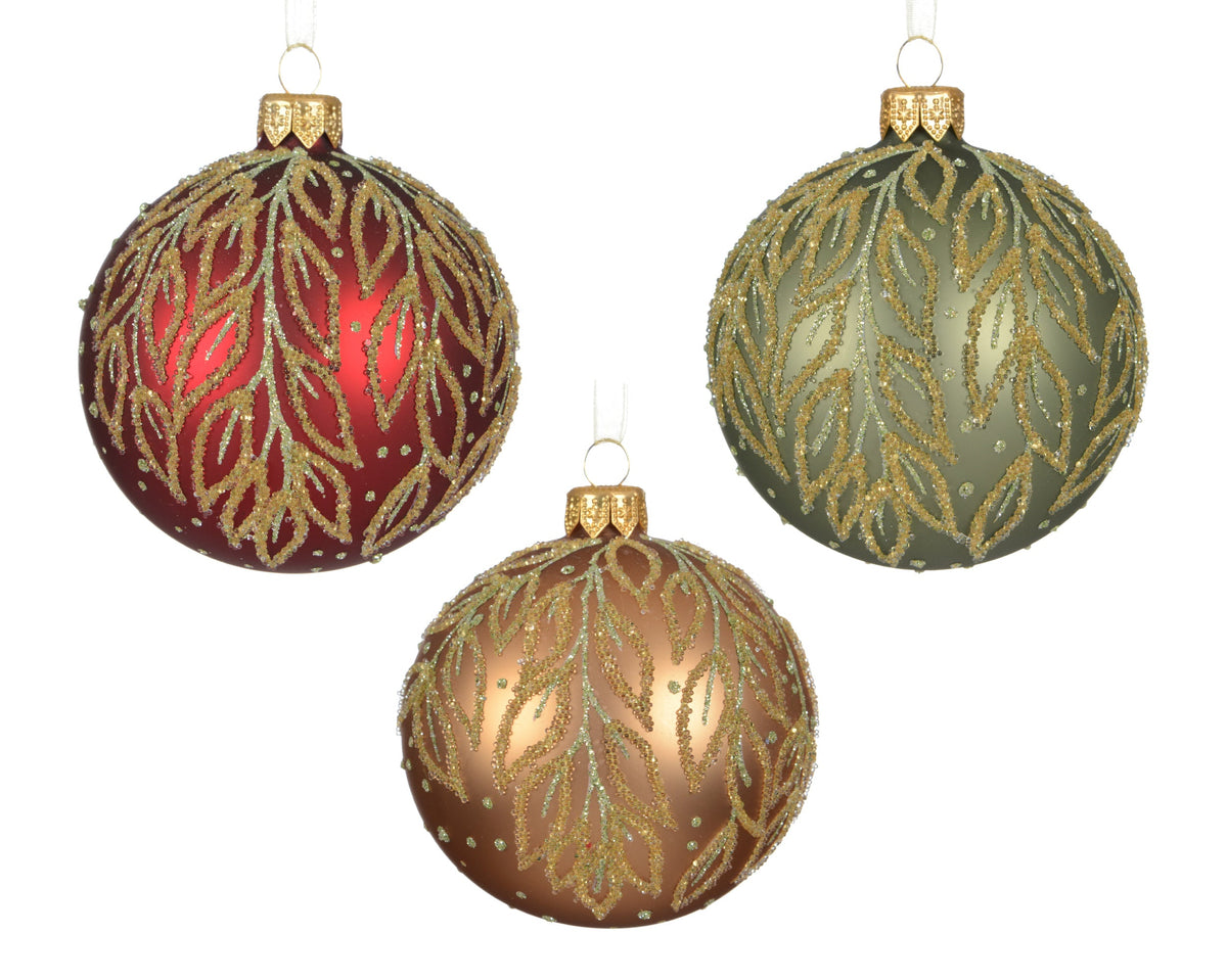 053619-Adorno de cristal con diseño de hojas 8 cm-navidad-envio-canarias