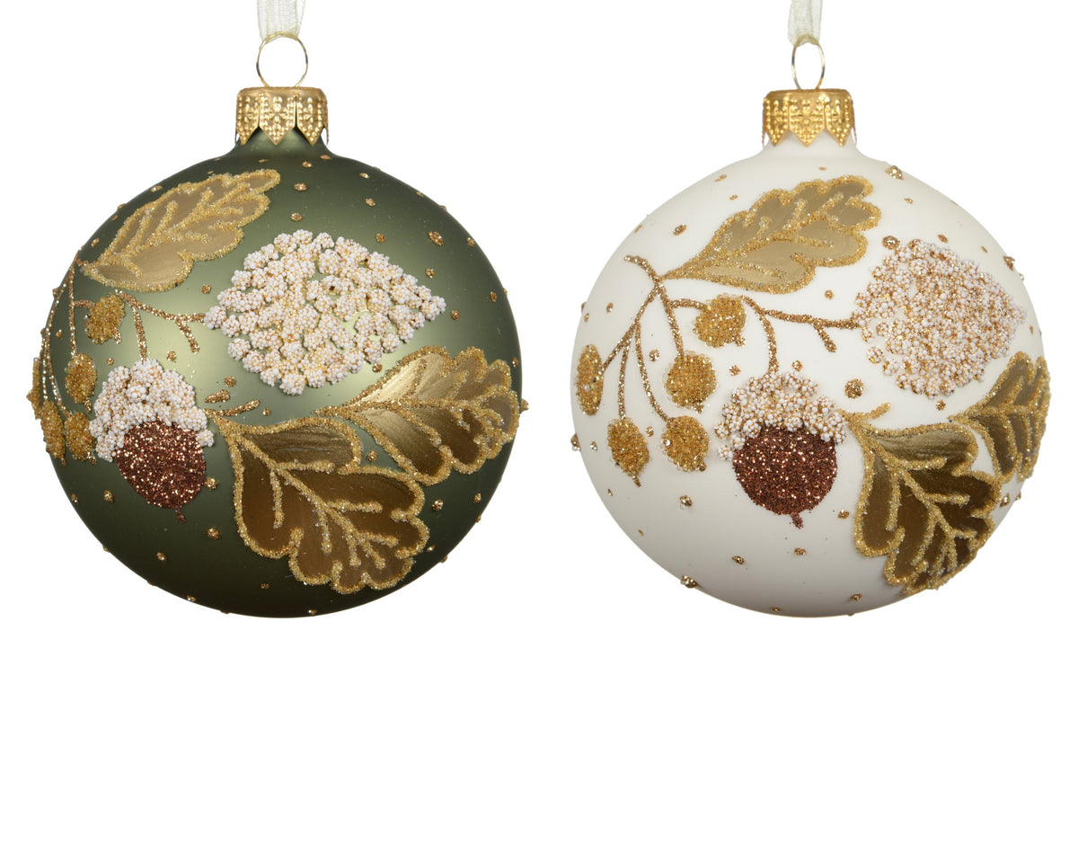 053635-Adorno de cristal con diseño de ramas otoñales 8 cm-navidad-envio-canarias