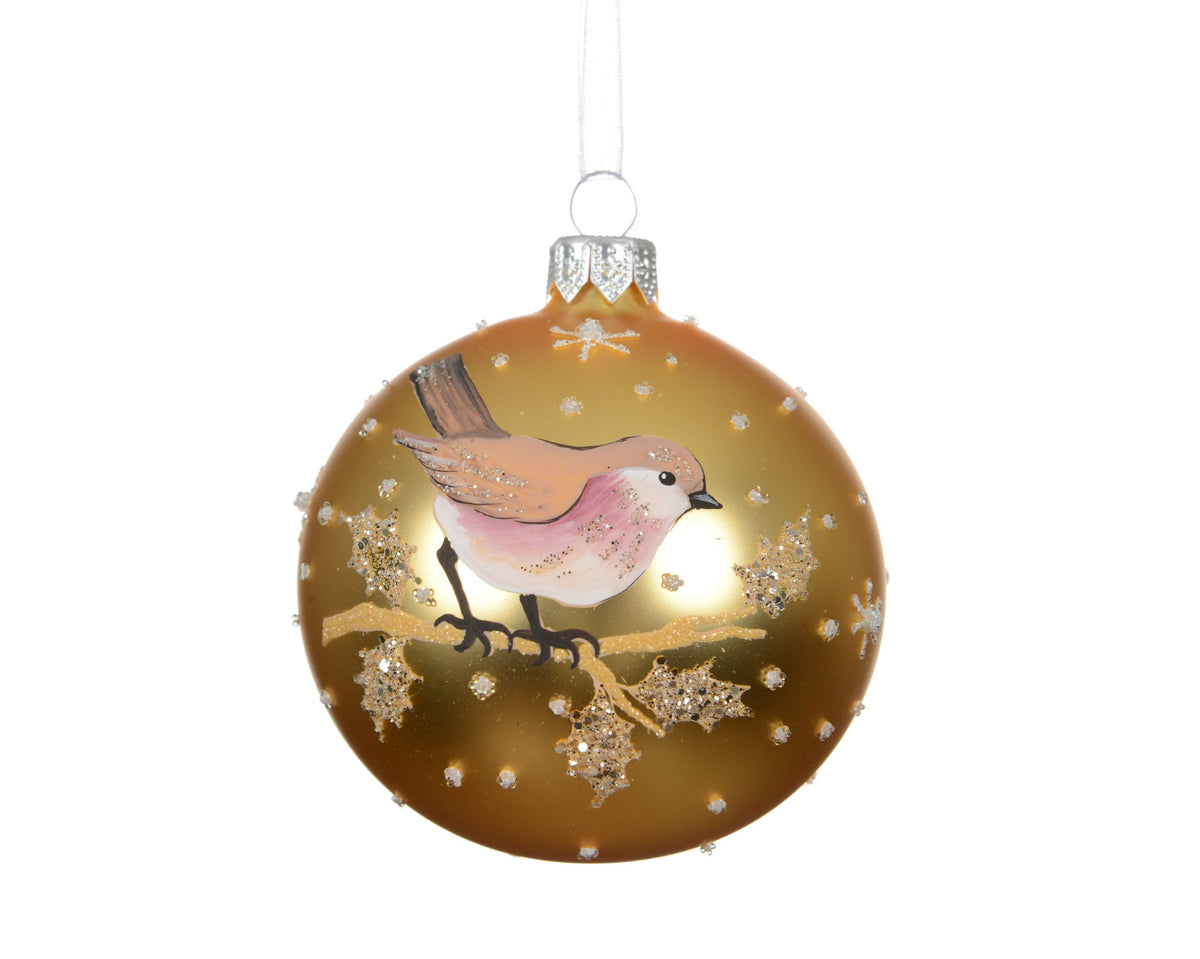 053735-Adorno de cristal redondo dorado claro 8 cm-navidad-envio-canarias
