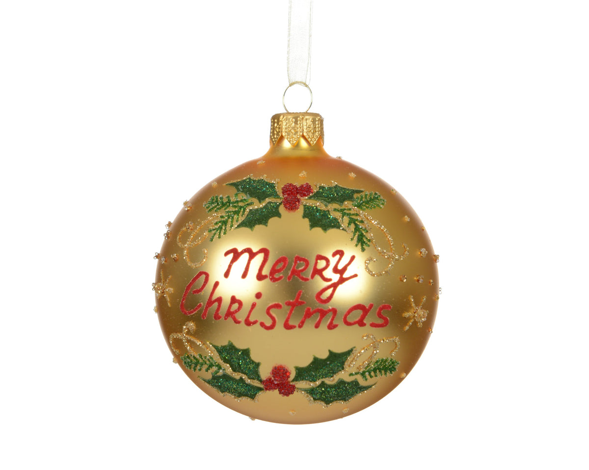 053751-Adorno navideño redondo de cristal  color oro claro 8 cm-navidad-envio-canarias