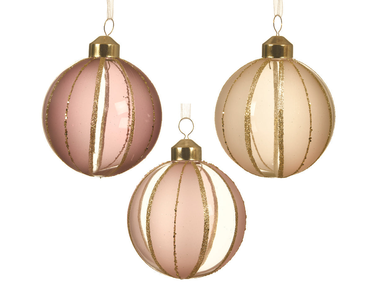 Bola de navidad de cristal con purpurina stripes