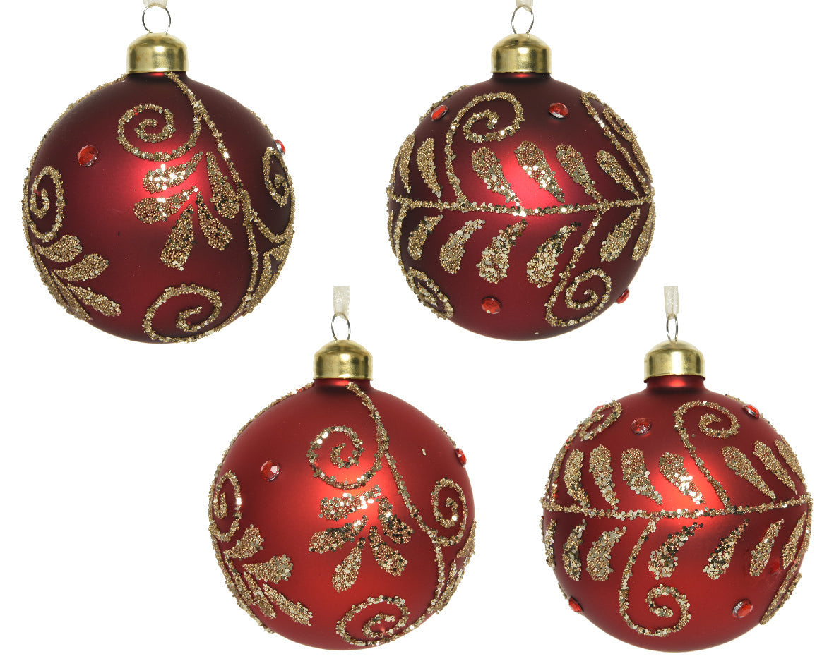 Bola de navidad de cristal rojas con purpurina