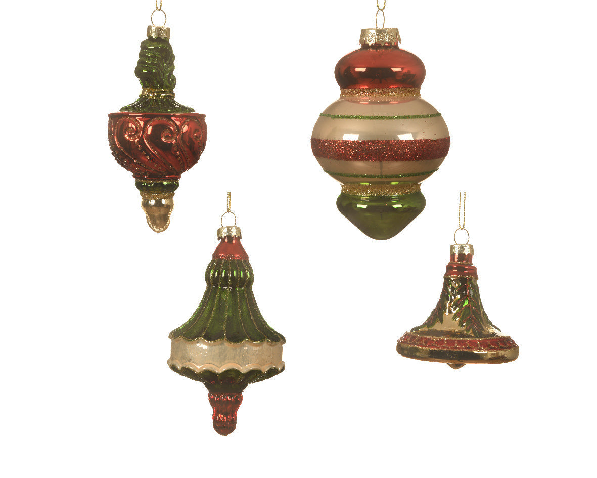 Ornamento en colores rojo, verde y dorado de cristal de 12cm