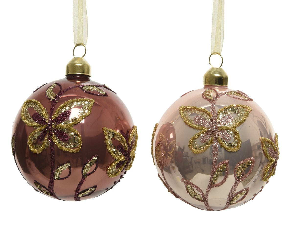 Bola navideña de cristal tonos rosas dia8.00cm