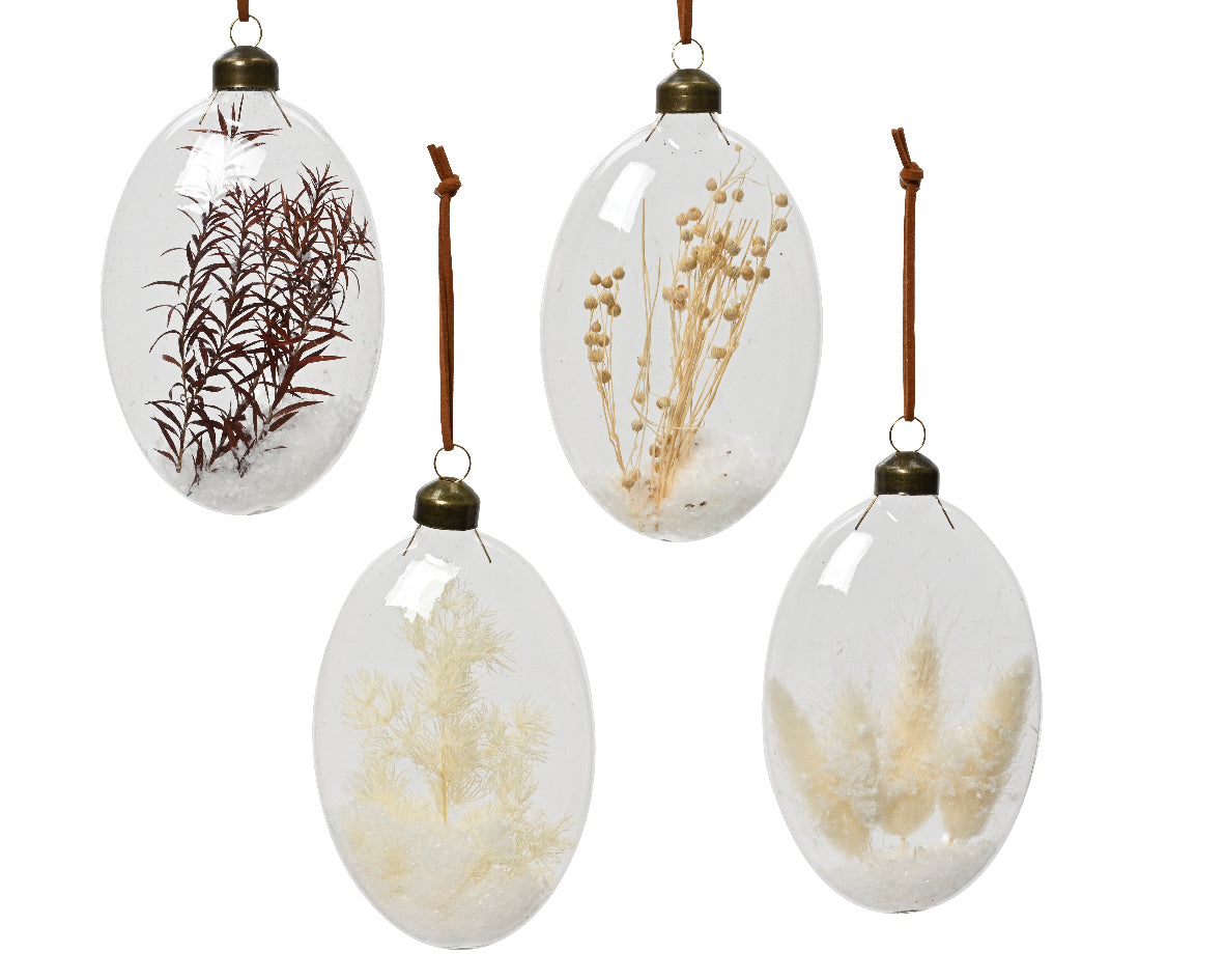 Bolas de navidad con detalles florales color natural Vidrio