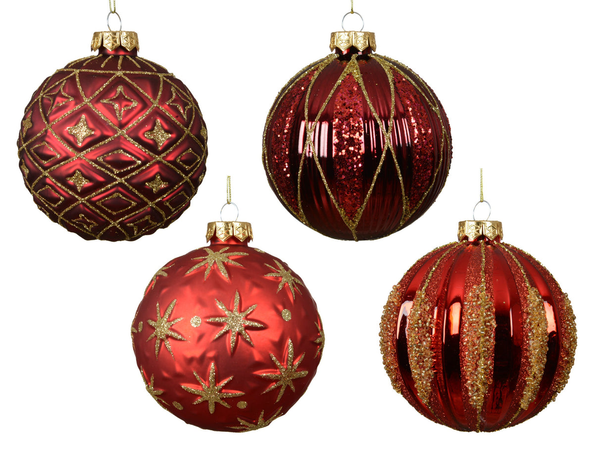 062898-Adorno redondo de cristal decorado  dorado 10 cm-navidad-envio-canarias