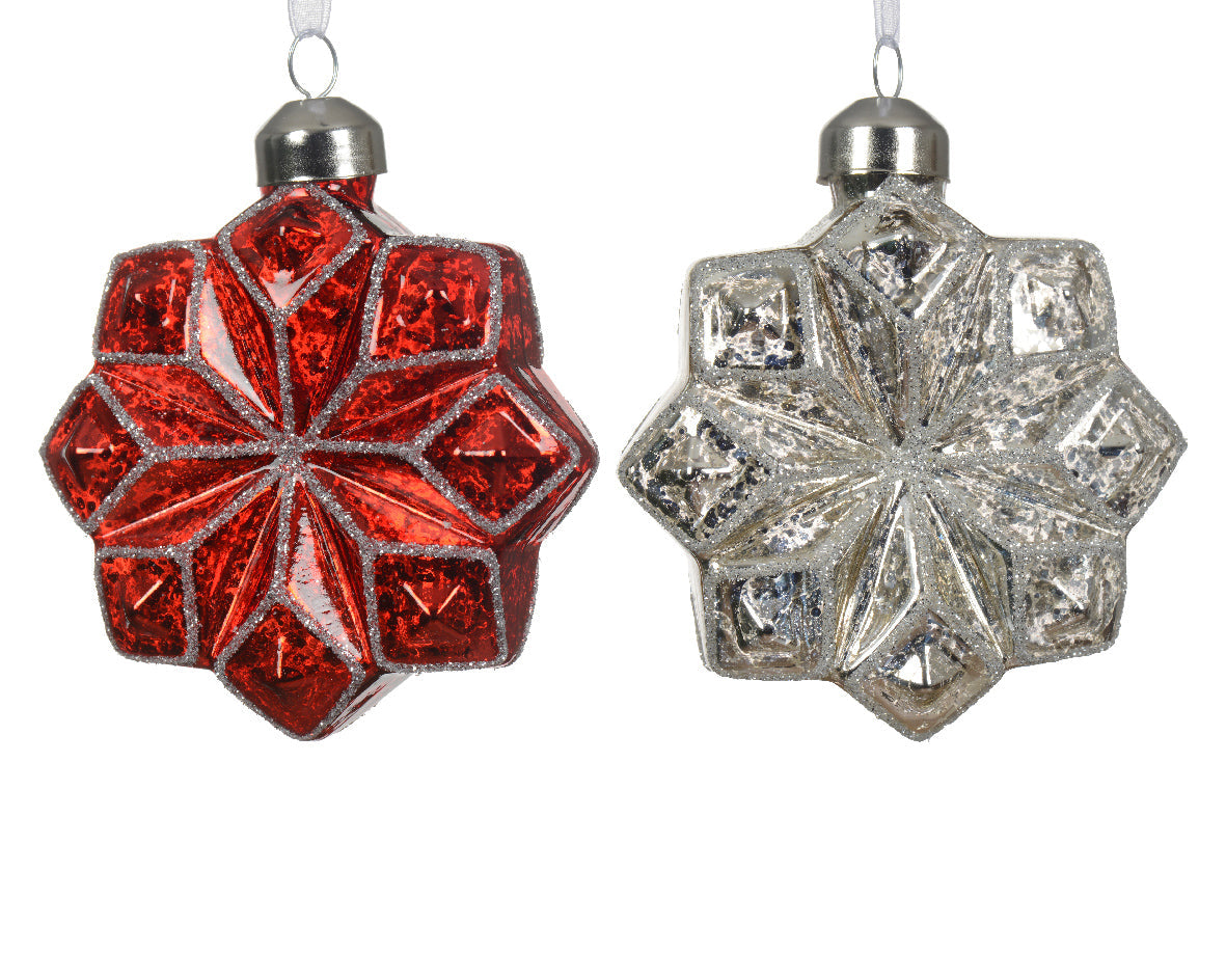 Flor de cristal plateada en colores rojo y blanco de 8cm