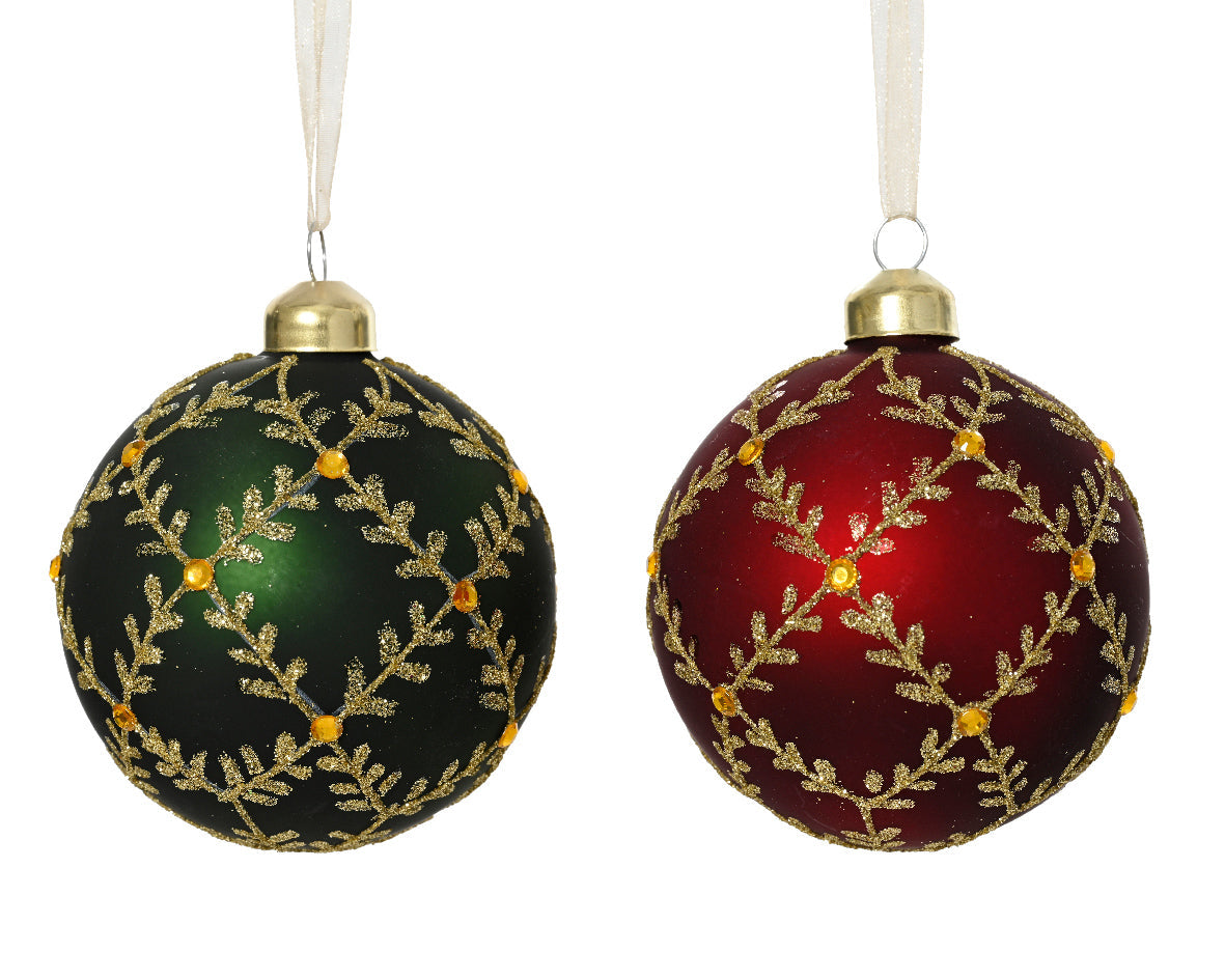 Bola de navidad verde y roja de vidrio adornos de cristal
