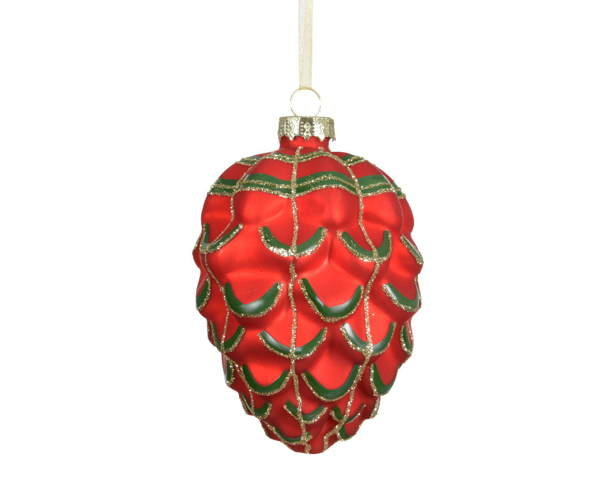 Ornamento de navidad de piñas roja de 10cm