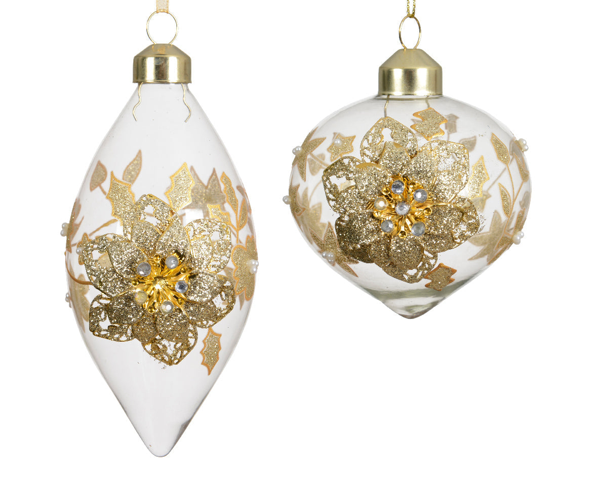 Bola de navidad en forma de oliva de 8cm Transparente y dorado