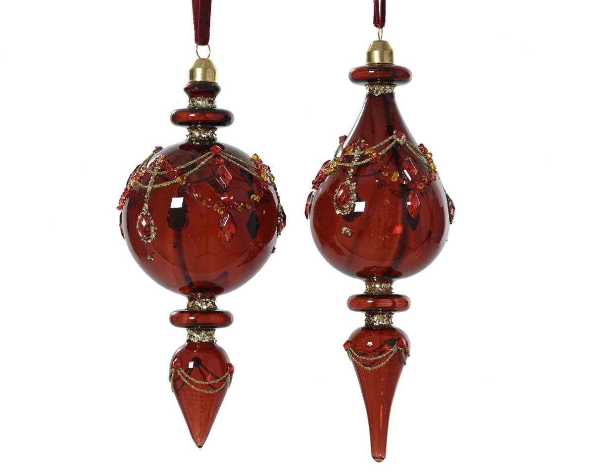 071171-Adorno de cristal color burdeos con forma de gota 8 cm-navidad-envio-canarias