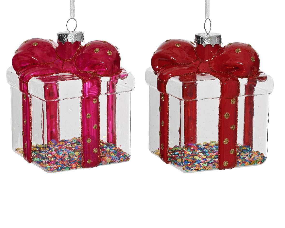 Ornamento de navidad de regalos transparentes de 10cm