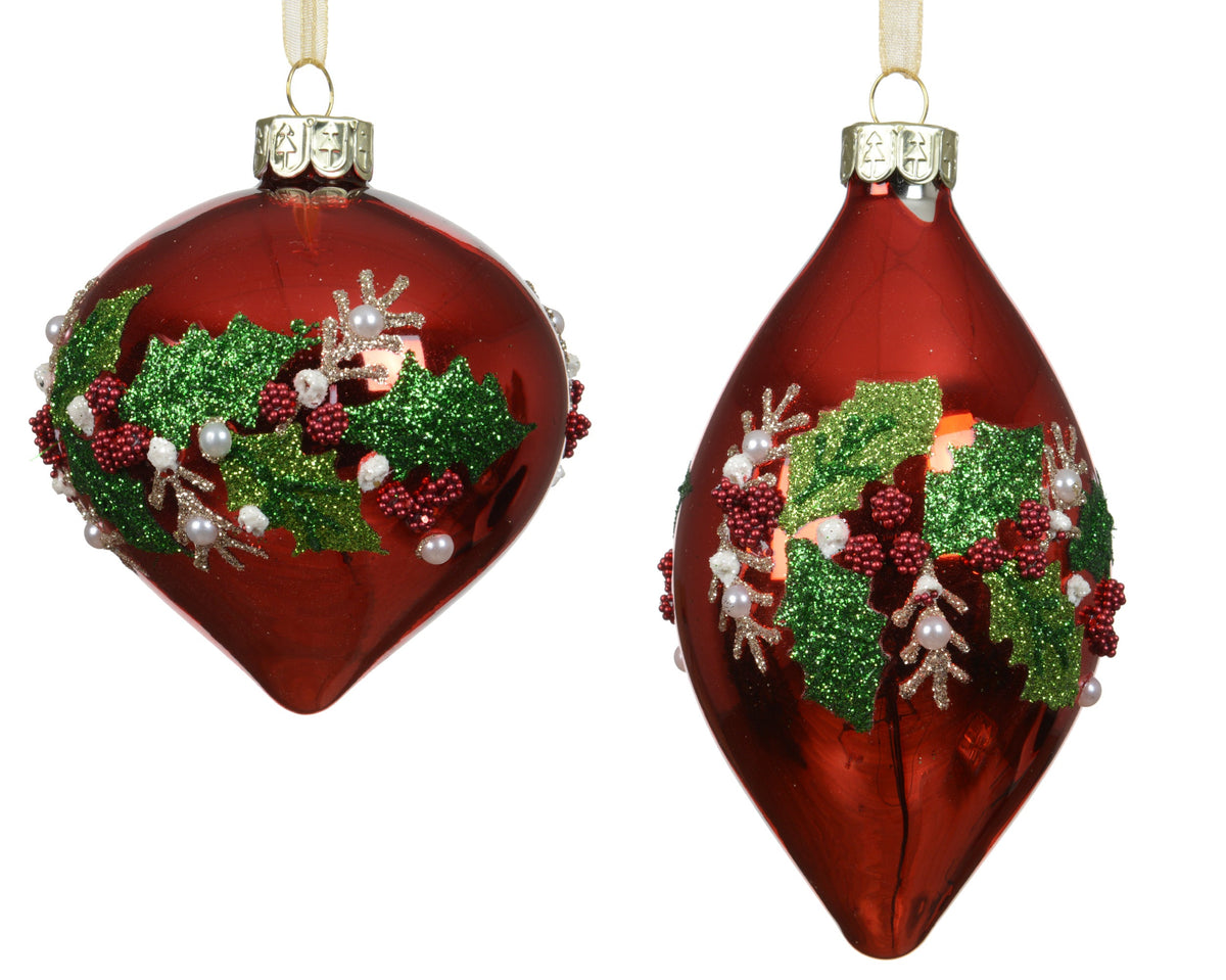071606-Adorno navideño de cristal  color rojo oliva 8 cm-navidad-envio-canarias