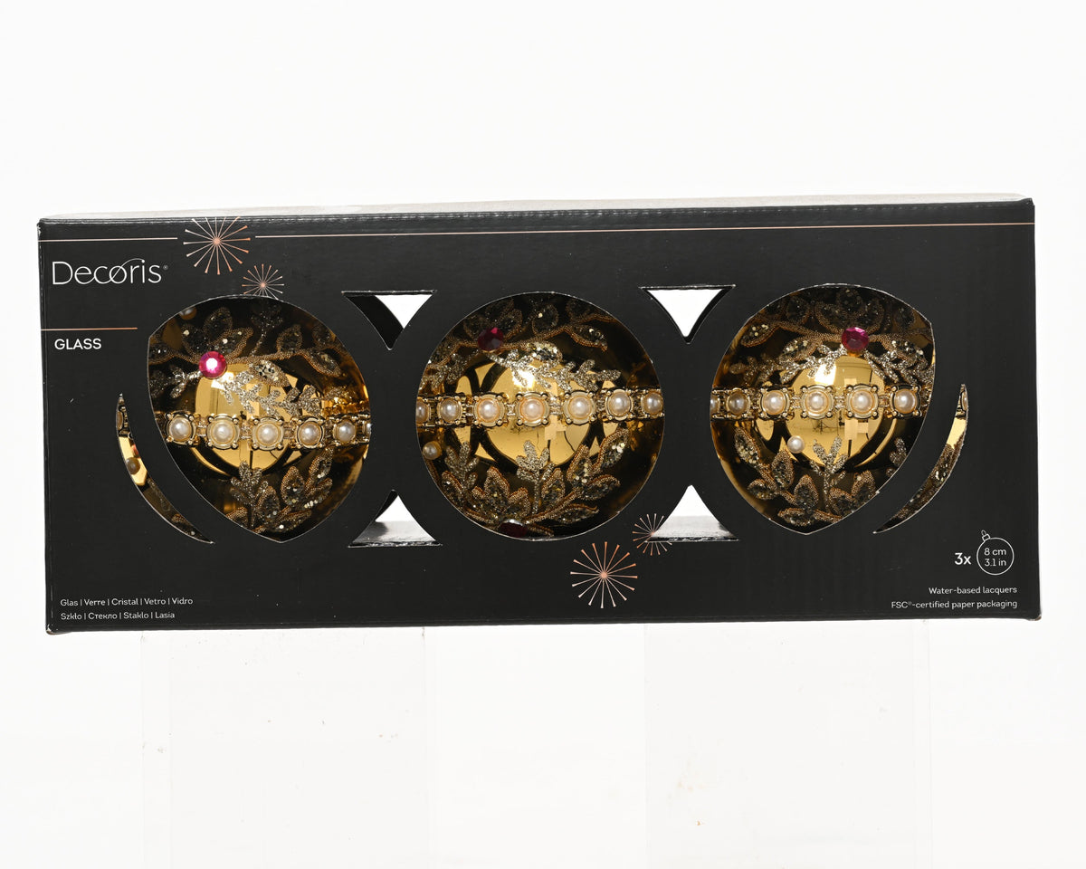 071654-Adornos de cristal redondos dorado claro 8 cm-navidad-envio-canarias