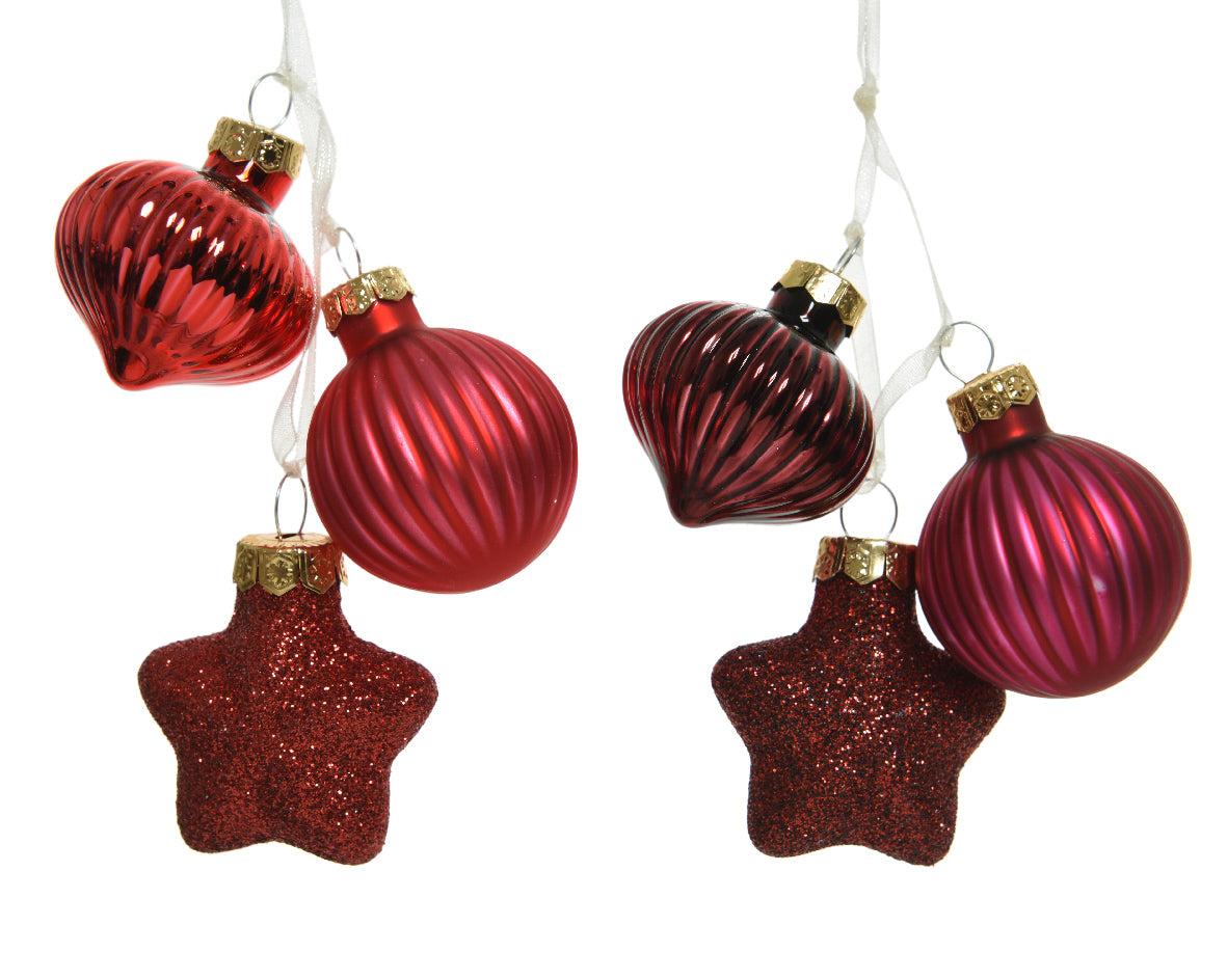 Minibolas de adornos navideños de cristal rojas