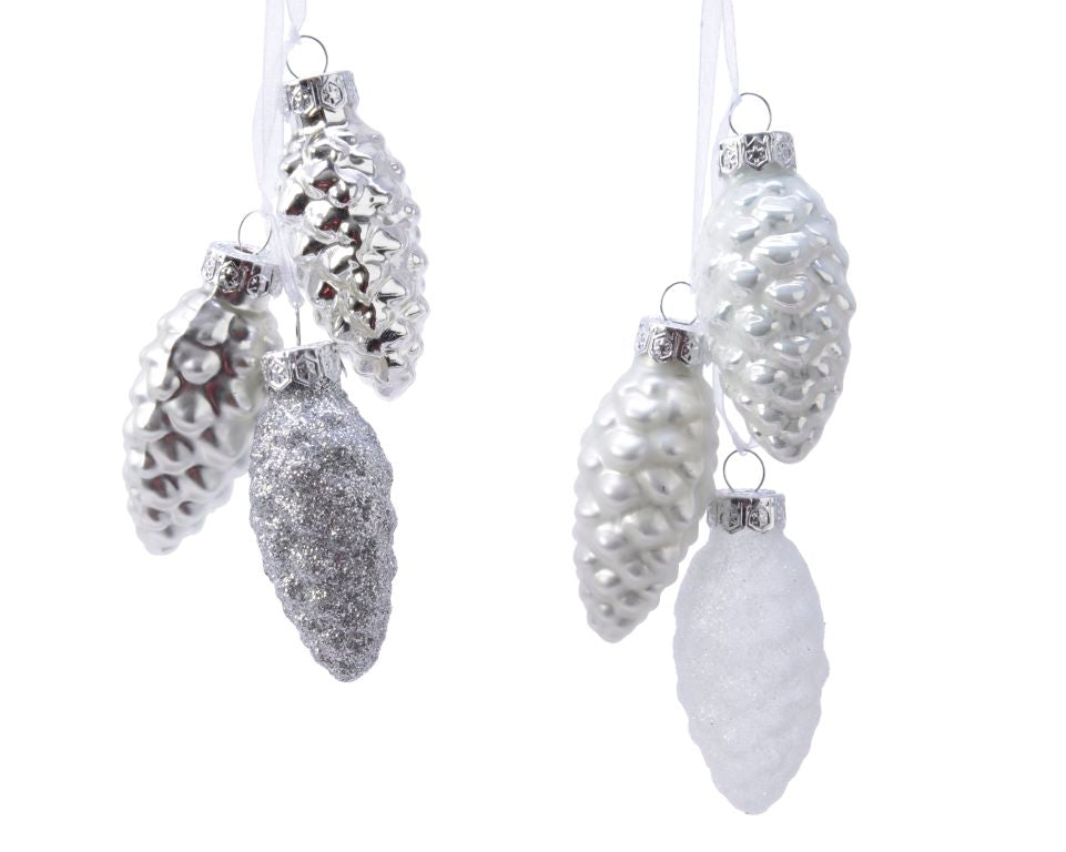 Minibolas de piñas de cristal plateadas
