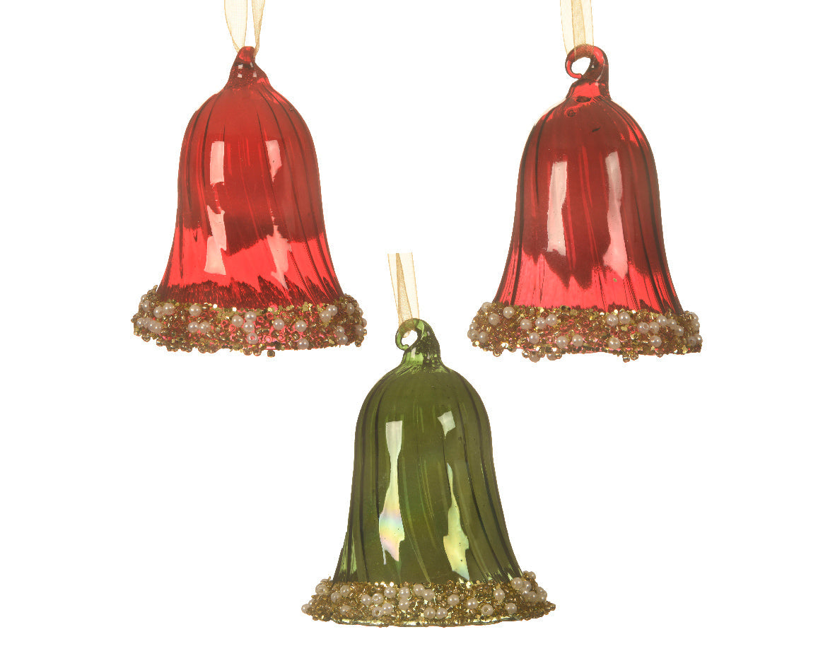 Campanas rojas y verde de vidrio   de navidad núm. 121201