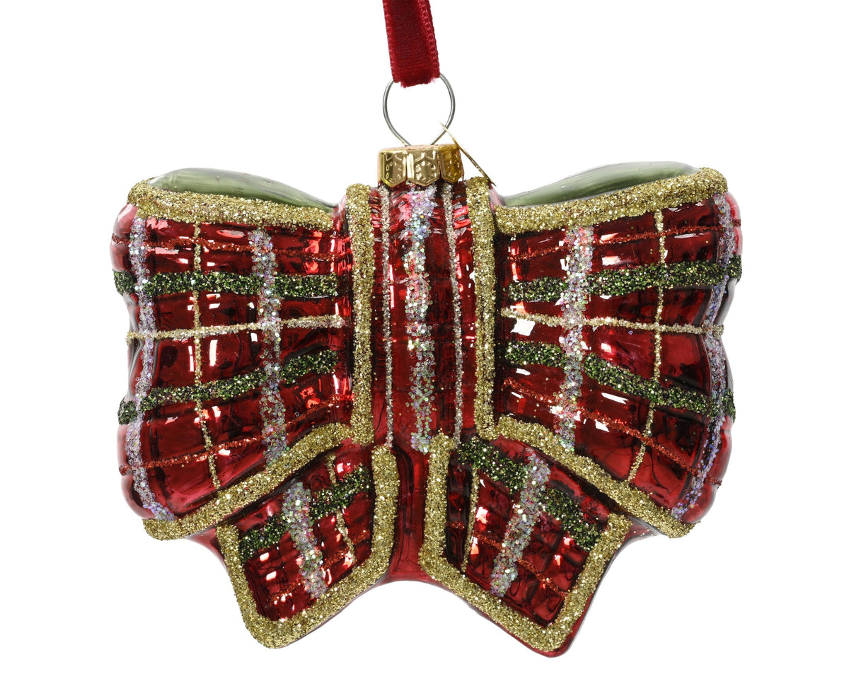 121542-Figura de cristal con lazo color burdeos 8 cm-navidad-envio-canarias