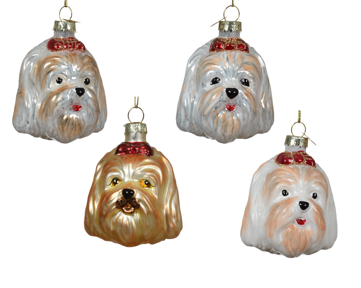 Perros blanco, marrón y gris adornos navideños dé cristal 7,3cm
