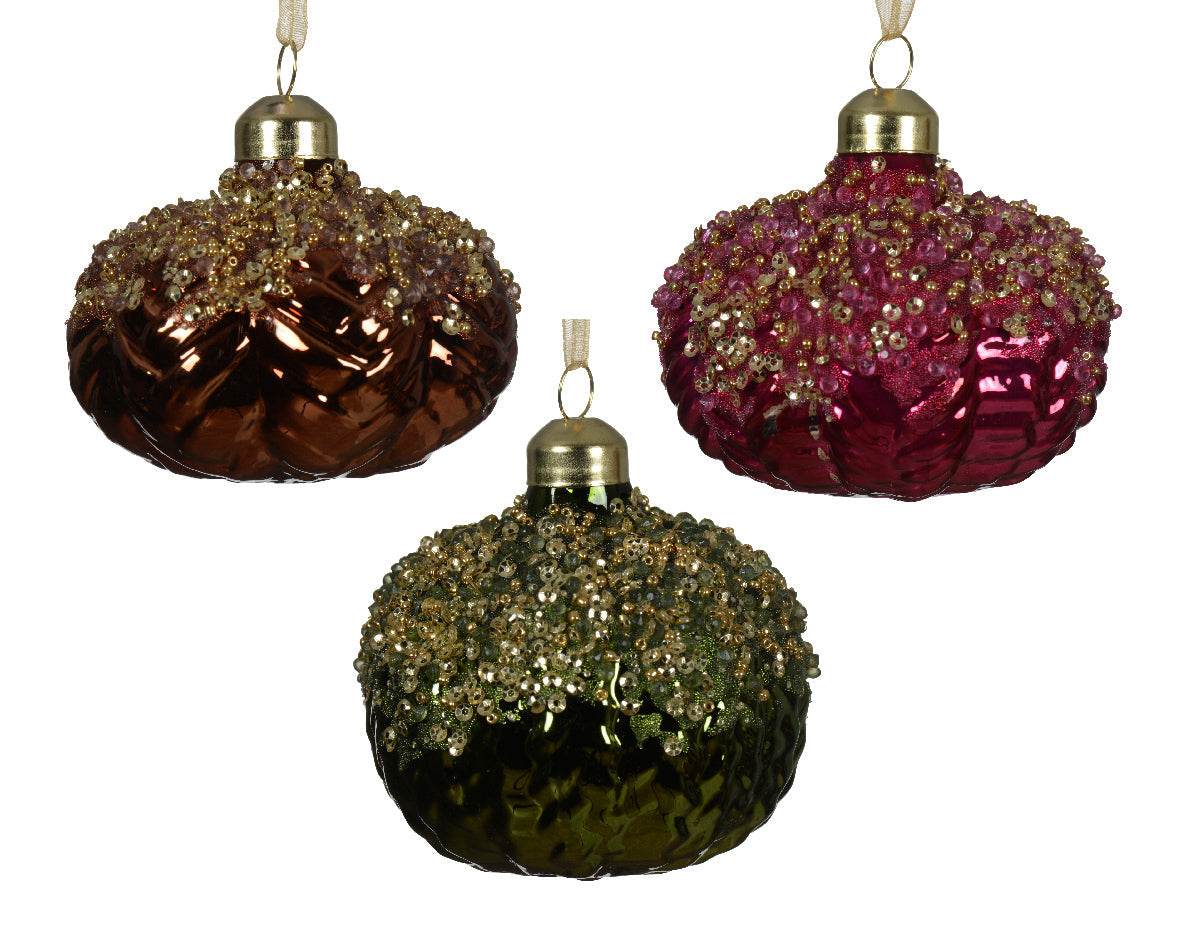 Calabazas de cristal con adornos dorados de 8cm