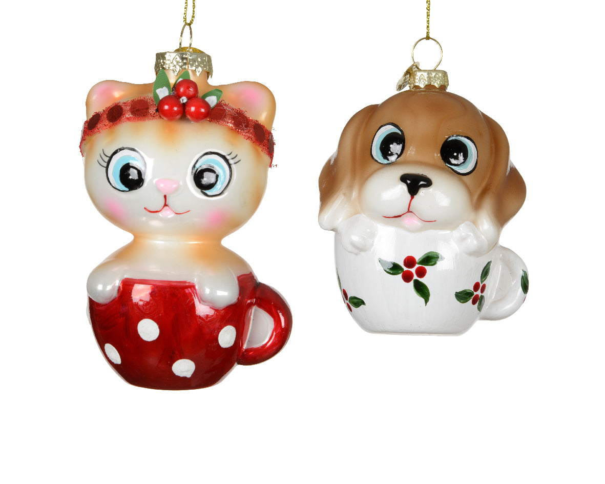 Ornamento de navidad de mascotas perro y gato de 7cm